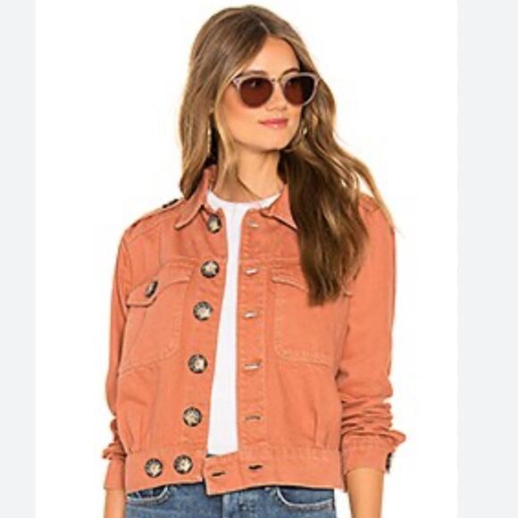 Free People Eisenhower terra cotta denim cropped jacket women's S - Picture 1 of 11